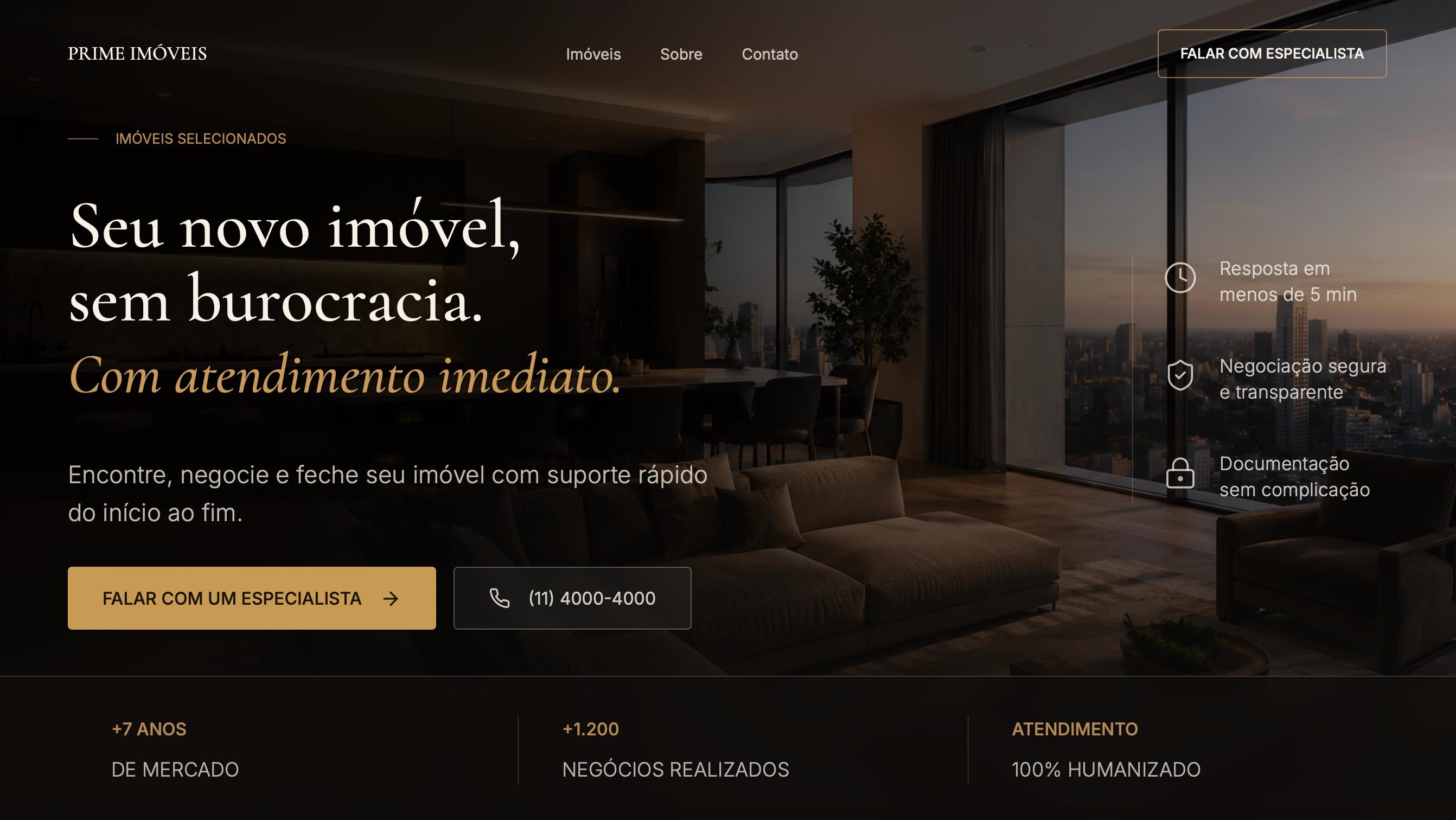 Landing page da Imobiliaria Prime